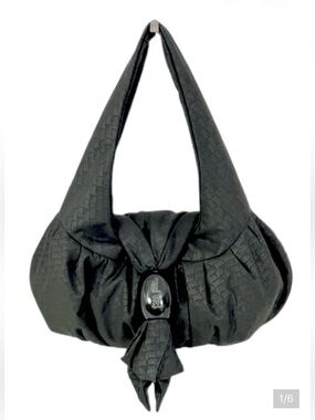 NEW Folli Follie Puffer Shoulder Bag  Elegant Gathers and Knot Detail Black
